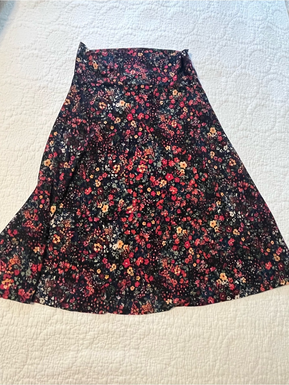 LuLaRoe Black A-Line Skirt with Peach and Orange Floral Print
